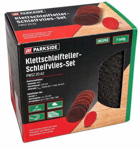 PARKSIDE Klett-Schleifteller + Schleifvlies-Scheiben Set (7-teilig, Ø 125mm)