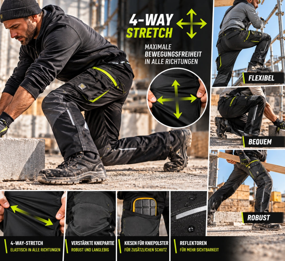 PROCERA Softshell-Arbeitshose 'POWERFLEX BLACK' 4-Way-Stretch [Gr. wählbar]
