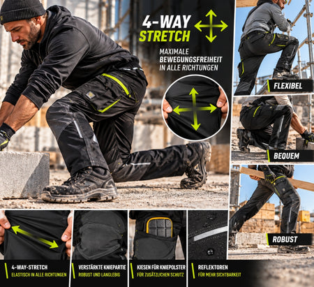 PROCERA Softshell-Arbeitshose 'POWERFLEX BLACK' 4-Way-Stretch [Gr. wählbar]