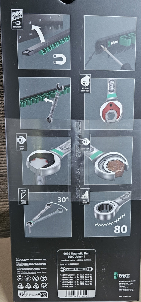 WERA Maul-Ringratschenschlüssel Satz mit Magnetleiste (11-teilig) 9630