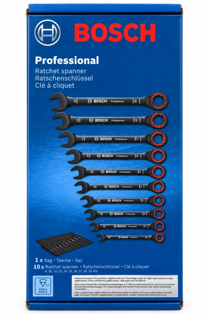 BOSCH Professional Ringmaulschlüssel-Satz mit Ratschenfunktion 10-tlg. (8–19 mm)