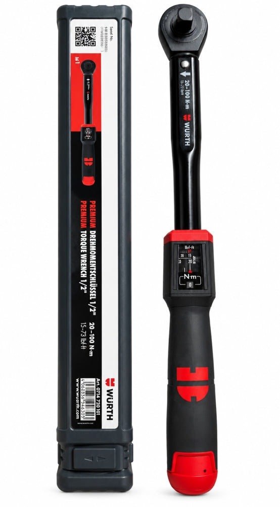 WÜRTH Drehmomentschlüssel 'Premium' mit Umschaltknarre (1/2", 20–100 Nm) 0714730101