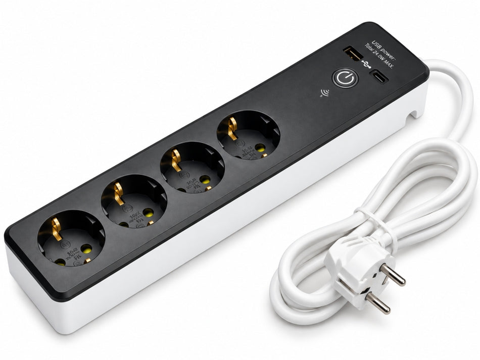 TIDO WLAN-Steckdosenleiste 'Smart Home' mit Timer & USB-A/USB-C (4-fach, 1,4 m, Schwarz)