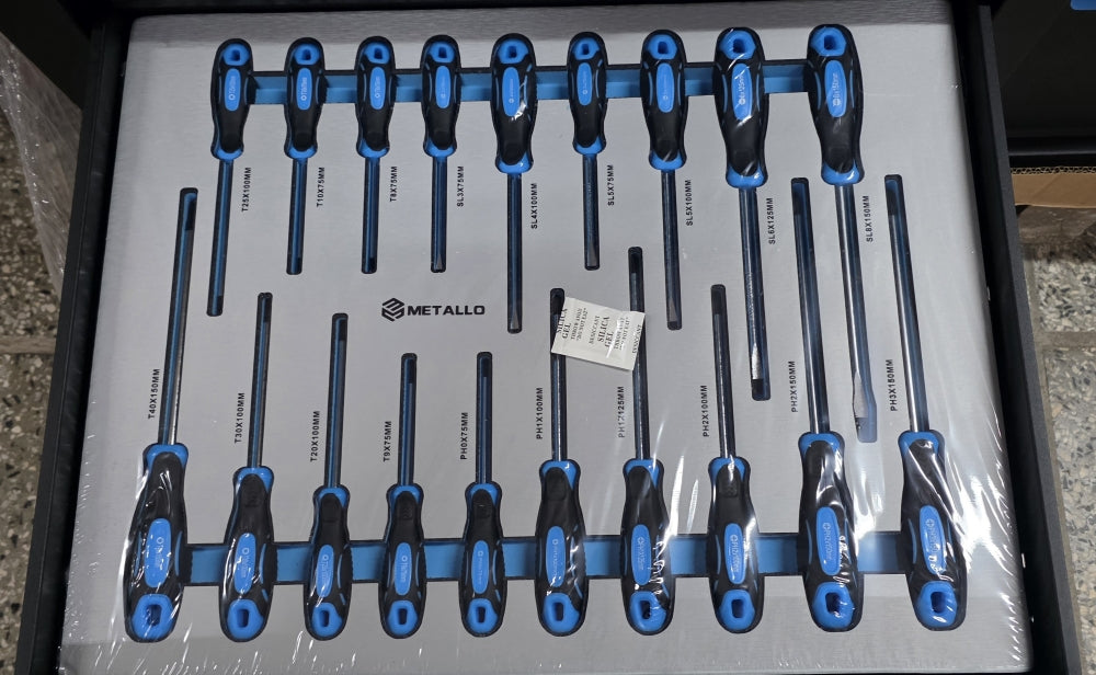 METALLO Werkstattwagen (gefüllt) Holzplatte 12 Schubladen