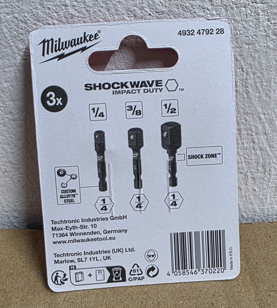 MILWAUKEE SHOCKWAVE Steckschlüssel Bit-Adapter (50mm, 3-teilig)