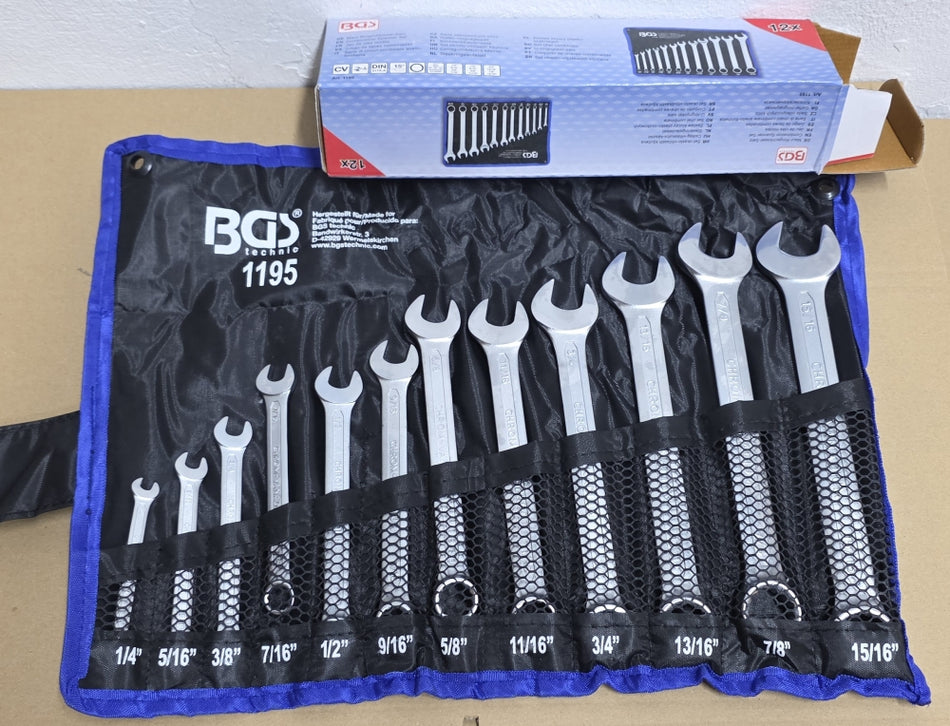 BGS Maulringschlüssel Satz (12-teilig) Zollgrößen SW 1/4" bis 15/16"