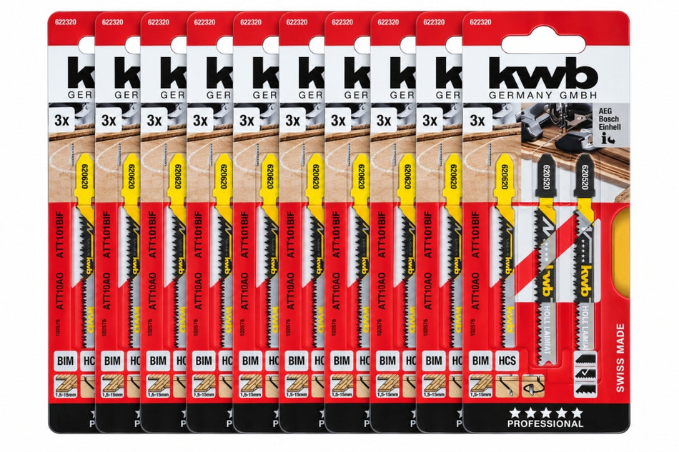 10x KWB Stichsägeblatt Set (3-teilig) Holz Laminat