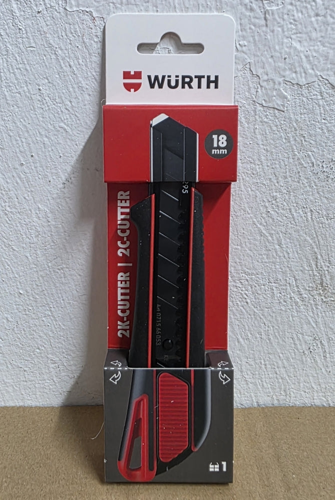 WÜRTH 2K Cuttermesser mit 3x schwarzer Klinge (18mm)