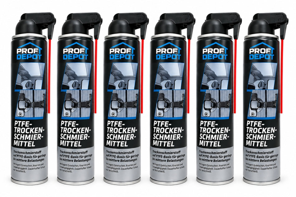 6x PROFI DEPOT PTFE-Trocken-Schmiermittel Spray (400 ml, gegen Quietschen & Schwergängigkeit)