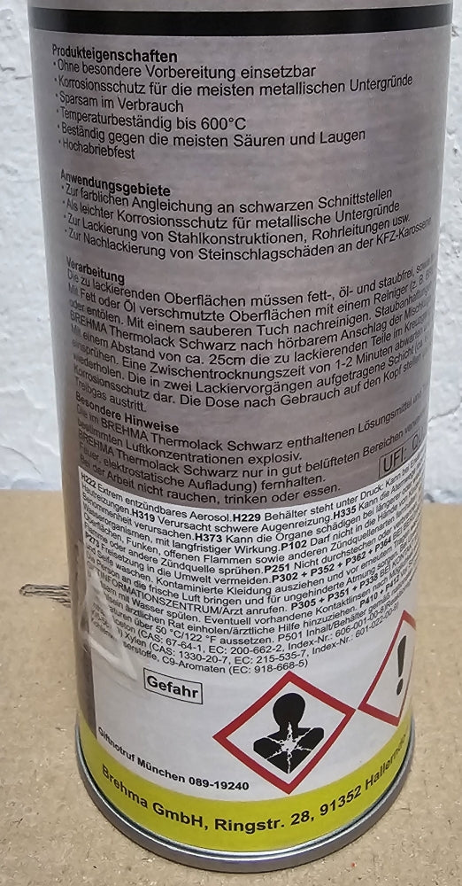 Thermolack schwarz Spraydose (400ml) bis 600°C hitzebeständig