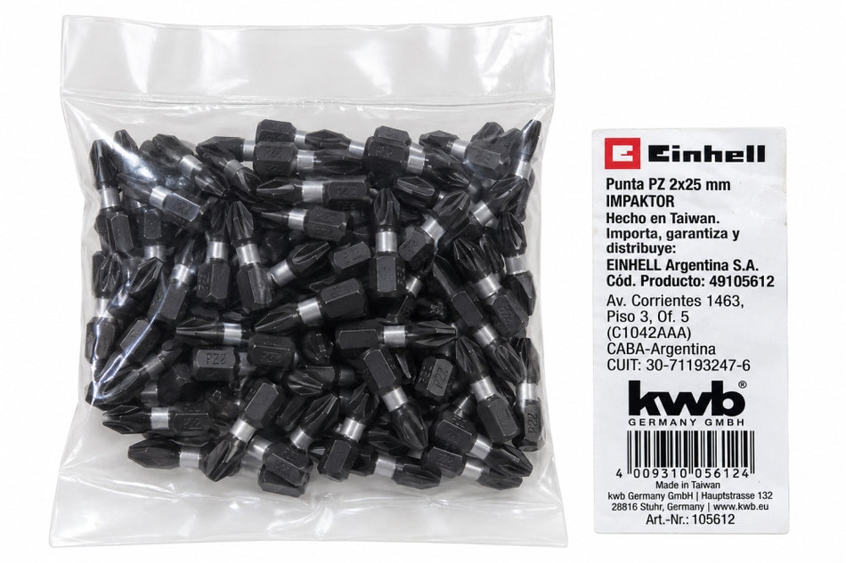 100x KWB Schlagschrauber Bits (PZ2 x 25mm) 'Black Impact'