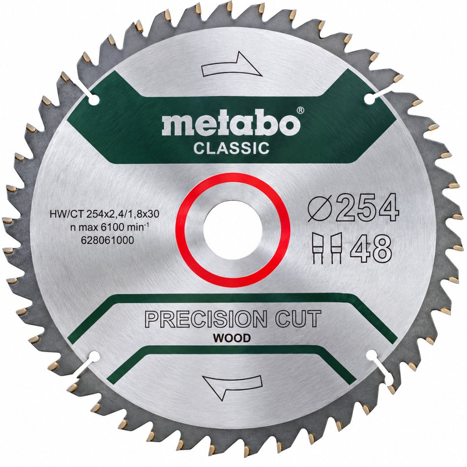 METABO HM-Kreissägeblatt (Ø 254 x 2,4 x 30 mm, 48 Hartmetall-Zähne, HW/CT)