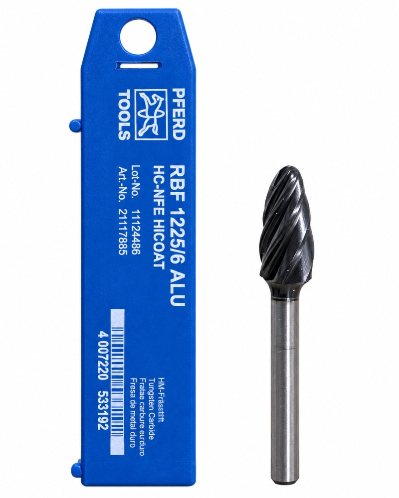 PFERD Hartmetall-Hochleistungsfrässtift ALU Rundbogen RBF (Ø 12x25mm, Schaft-Ø 6mm)