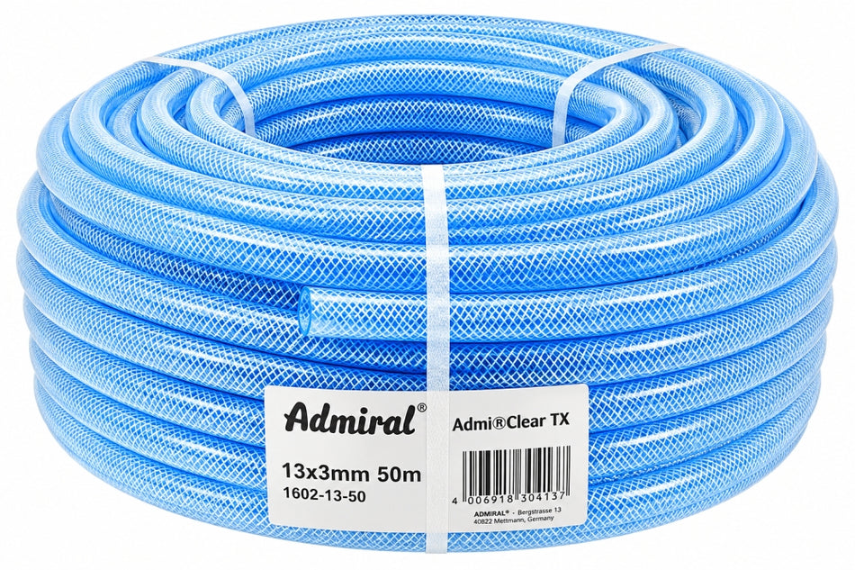 ADMIRAL PVC-Gewebeschlauch 'Admi Clear TX' (50 m, 13 x 3 mm, transparent, 12 bar) 1602-13-50