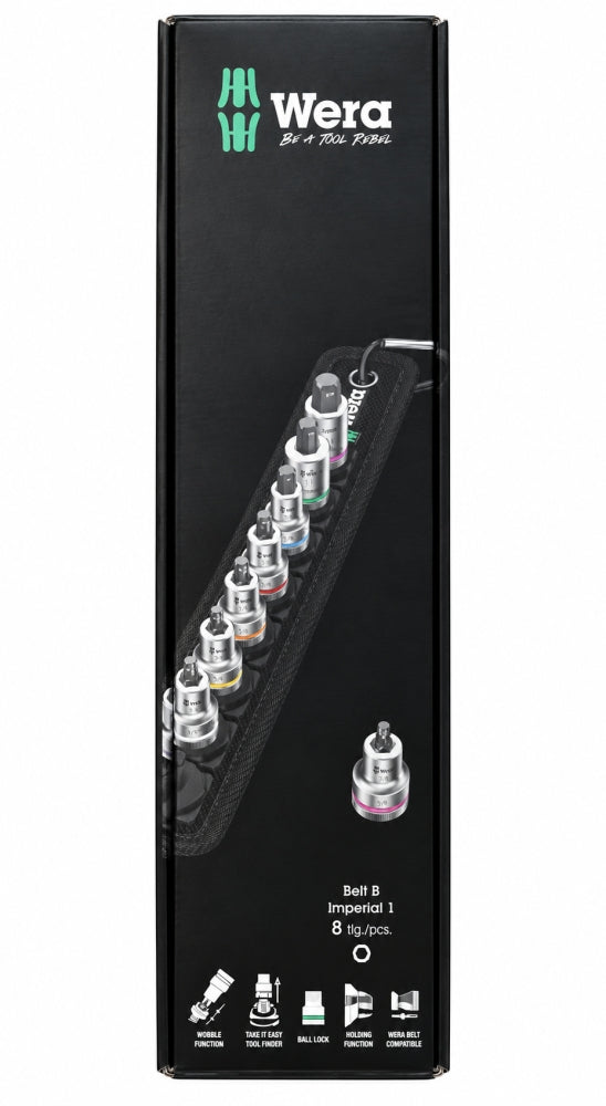 WERA HEX Steckschlüssel Satz zöllisch + Haltefunktion (3/8", 1/8-3/8", 8-teilig) Belt B Imperial 1