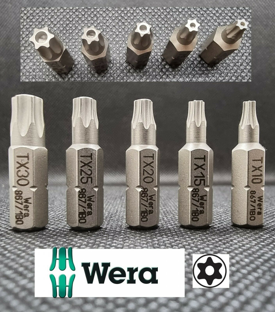 WERA Torx mit Loch-Satz T10 15 20 25 30 - 1/4 Zoll x 25mm