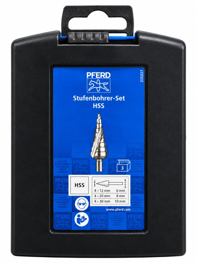 PFERD Stufenbohrer-Set HSS (3-teilig, Ø 4-30m) in Kunststoffkassette