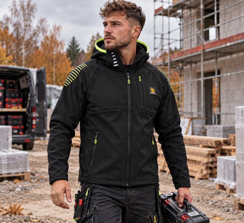 PROCERA Softshelljacke 'VALOR' mit Kapuze, Fleece-Innenfutter, Schwarz/Limette [Größe wählbar]