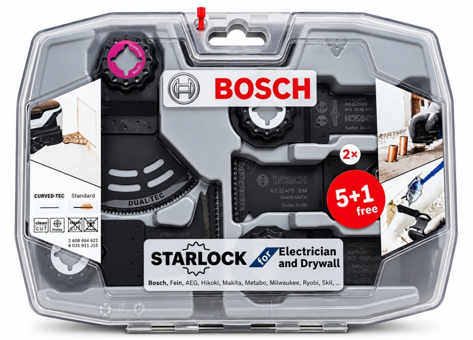 BOSCH Tauchsägeblatt-Set STARLOCK für Elektriker und Trockenbauer (6-teilig)