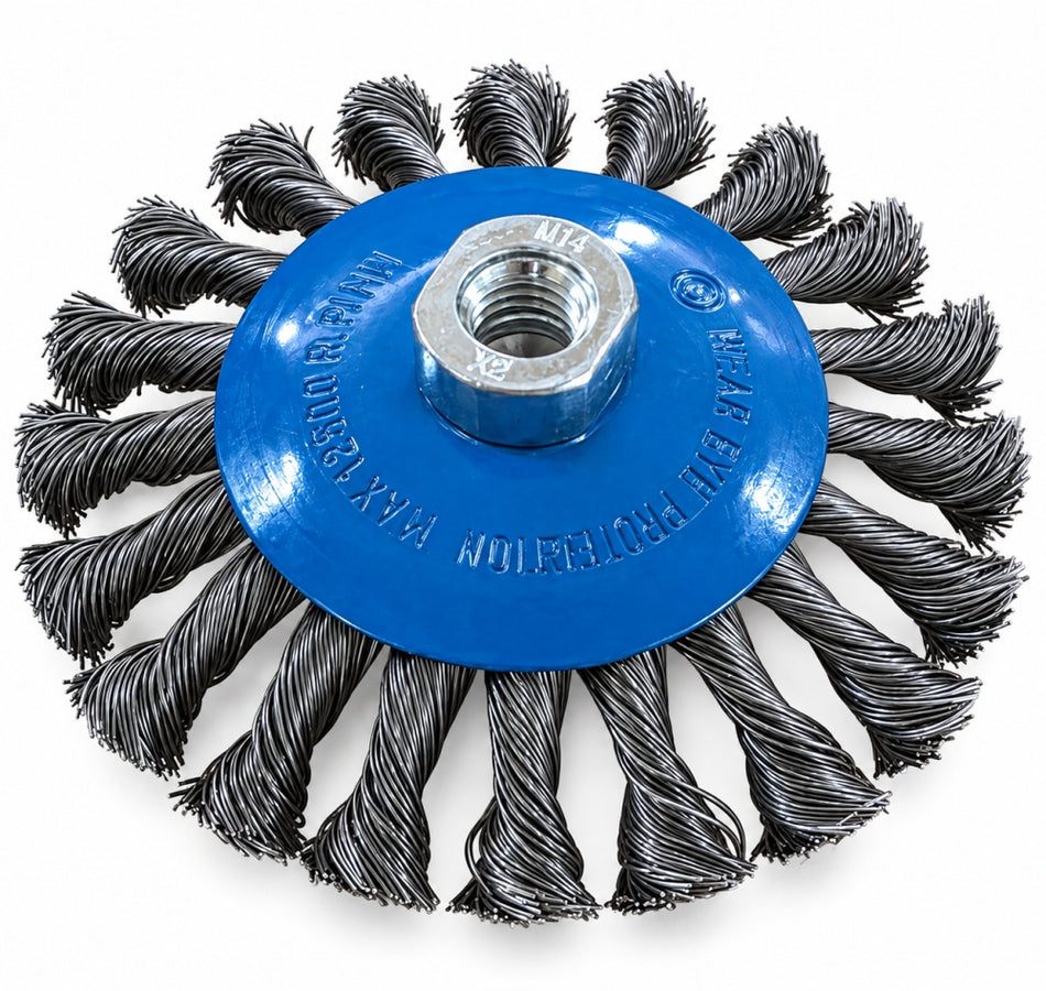Draht-Kegelbürste gezopft (Ø 125mm, M14 Gewinde)