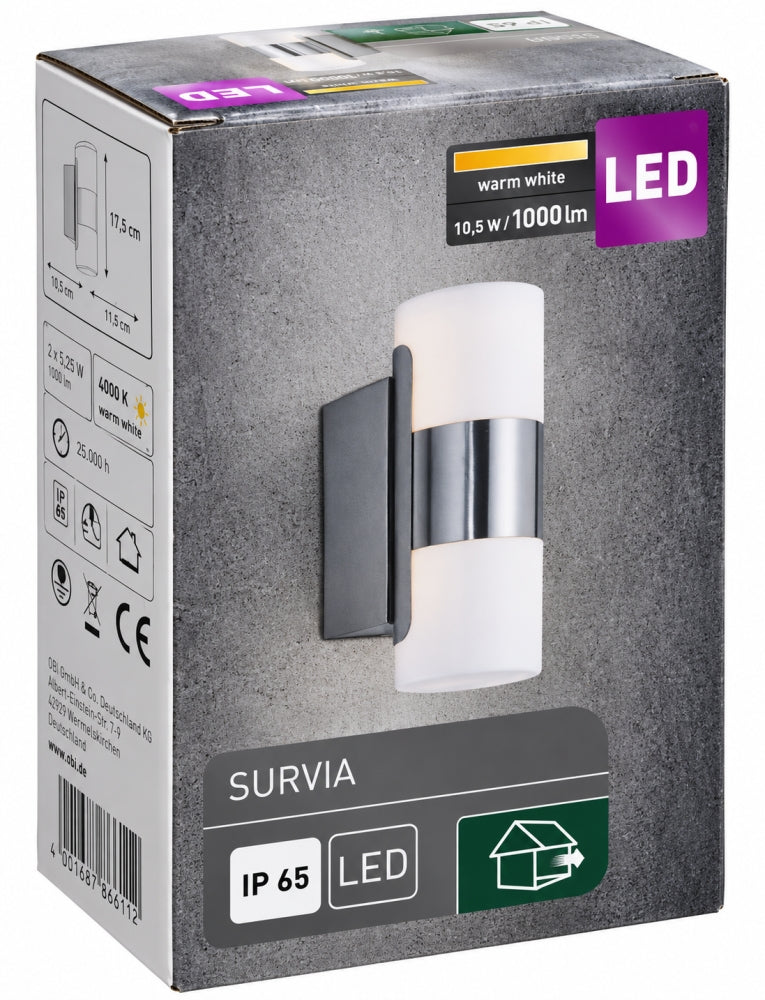 OBI Außenwandleuchte LED Up Down 2 x 5,25W 'Survia' (Aluminium, Anthrazit)