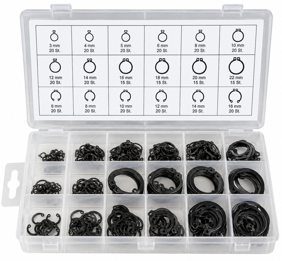 BEAST Sicherungsring-Sortiment für Innen- & Außenmontage (300-teilig, Ø 3–22 mm) 833083
