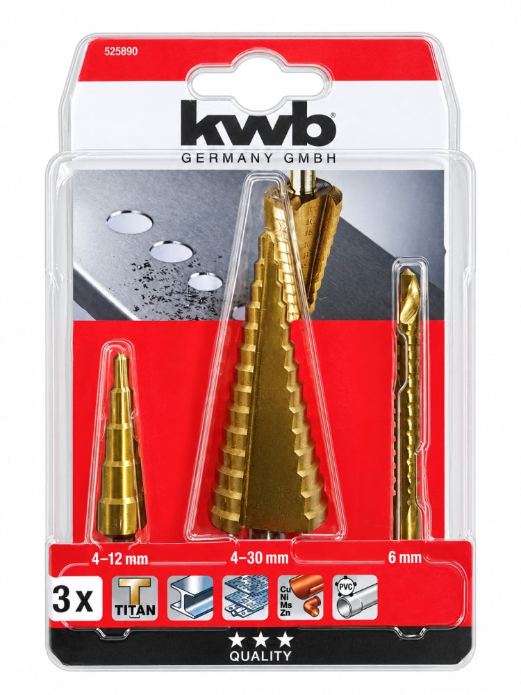 KWB Stufenbohrer Satz mit Fräsbohrer (3-teilig)