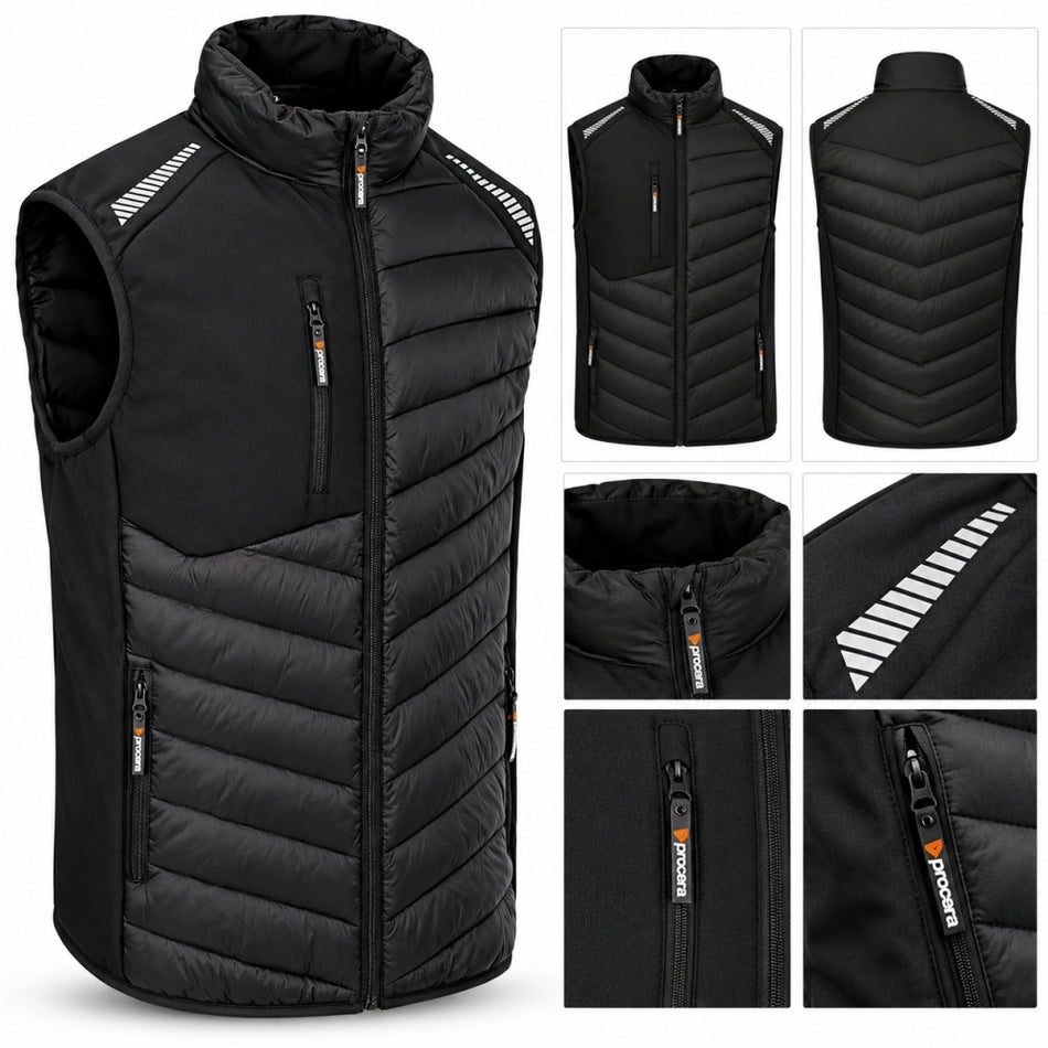 PROCERA Arbeitsweste 'VESTO' gefüttert mit Softshell-Einsätzen (Schwarz) [Gr. wählbar]