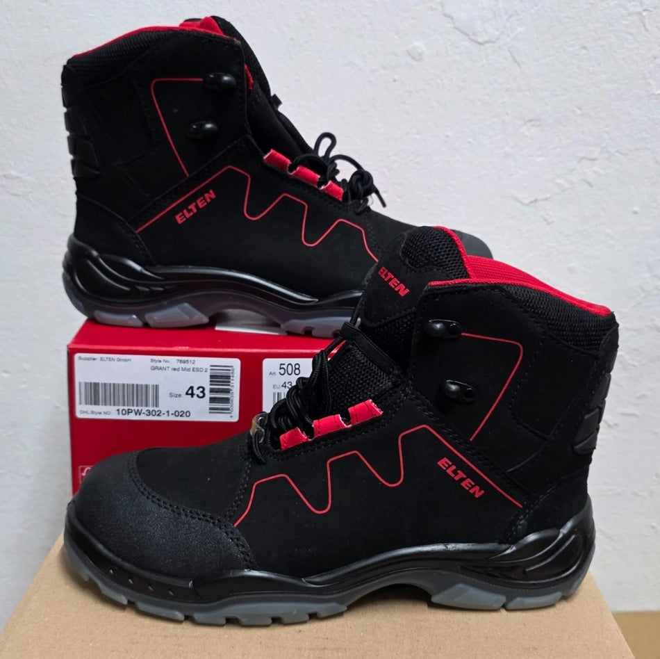 ELTEN Sicherheitsschuhe hoch 'Grant red Mid ESD S2' [Größe wählbar]