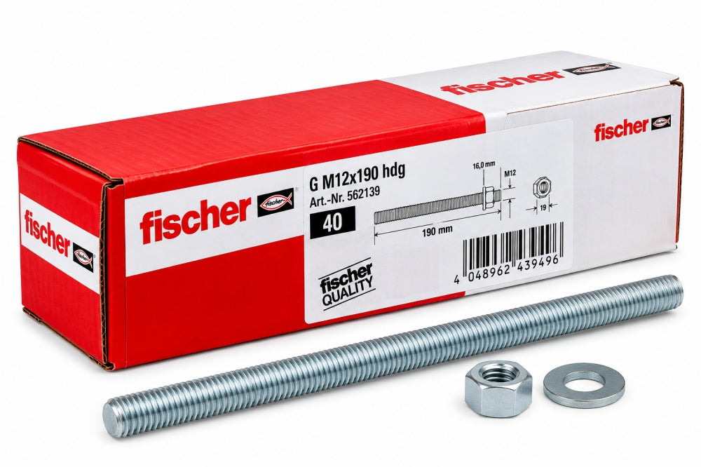 40x FISCHER Gewindestange (M12 x 190 mm, feuerverzinkt) 562139