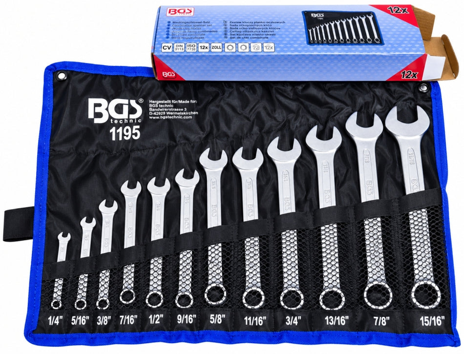 BGS Maulringschlüssel Satz (12-teilig) Zollgrößen SW 1/4" bis 15/16"