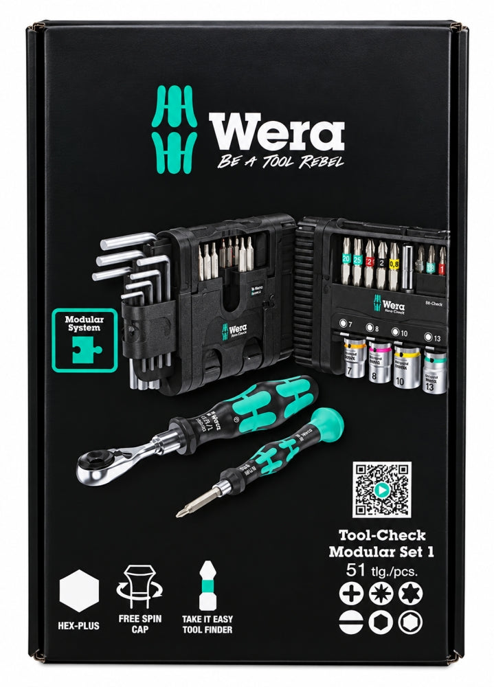 WERA Werkzeug-Satz 'Tool-Check Modular Set 1' mit Bits, Stecknüssen und Ratsche (51-teilig) 05049020