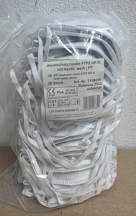 20x Atemschutzmasken FFP2 NR mit Ventil vorgeformt