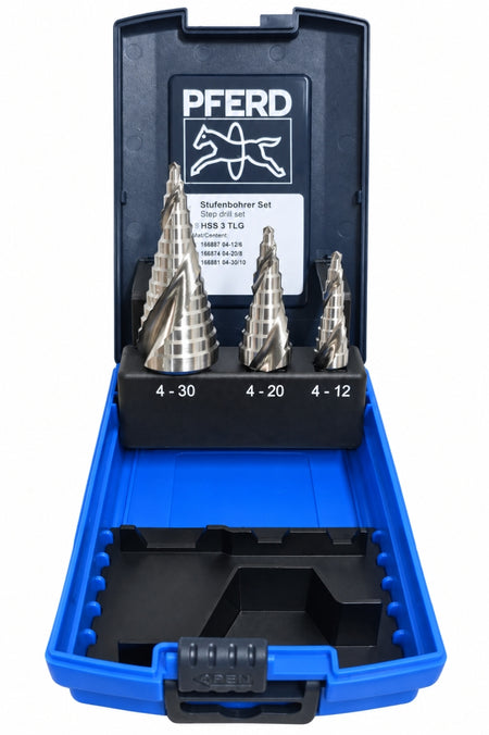 PFERD Stufenbohrer-Set HSS (3-teilig, Ø 4-30m) in Kunststoffkassette