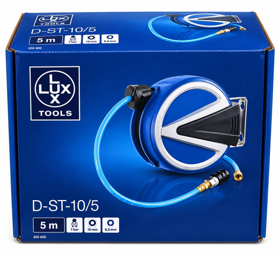 LUX-TOOLS Automatische Druckluft-Schlauchtrommel 'D-ST-10/5' (5 m, Ø 10 x 6,5 mm, 7 bar) 305600