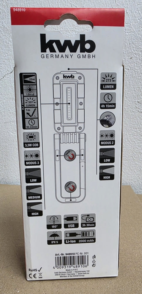 KWB Akku-Flächenstrahler LED mit Magnet & Haken (357 Lumen)