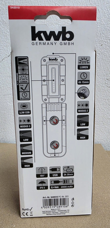 KWB Akku-Flächenstrahler LED mit Magnet & Haken (357 Lumen)