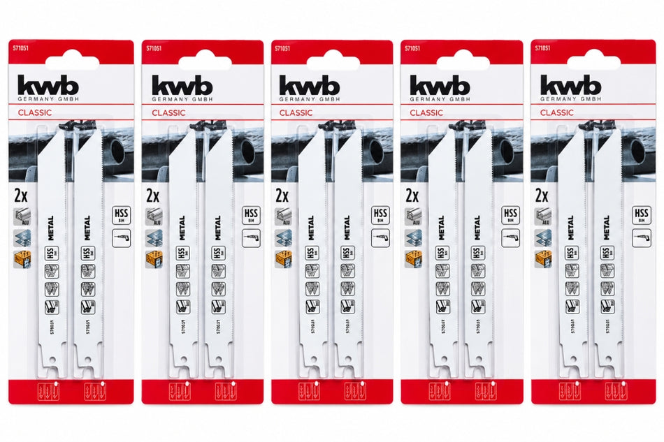 KWB Säbelsägeblätter (5 x 2 Stück) 'CLASSIC' HSS Bi-Metall für Metall (150 mm) 571031