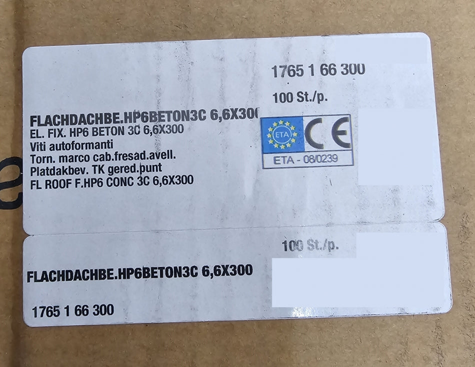 100x Flachdachbefestigung HP6 Beton 3C (6,6 x 300mm)