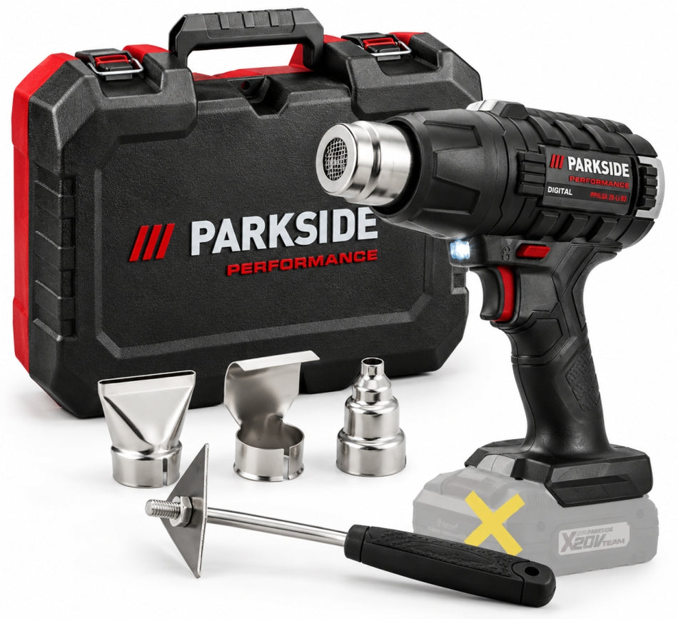 PARKSIDE PERFORMANCE 20V Akku-Heißluftgebläse 'PPHLGA 20-Li B3' (50–600 °C, 150–300 l/min, ohne Akku