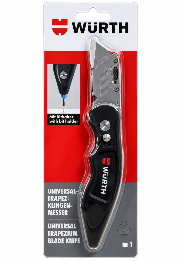 WÜRTH Klapp-Trapezklingenmesser mit Bithalter
