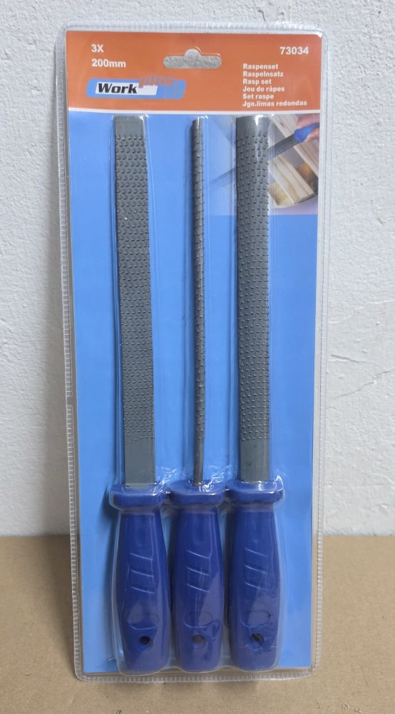 WORKPLUS Raspel-Set (3-teilig, 200 mm, Flach-, Halbrund- & Rundraspel, für Holz) 73034