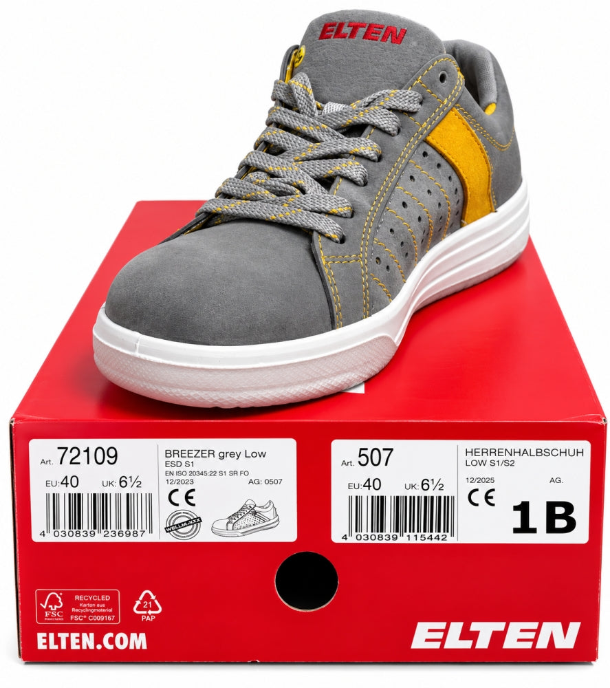 ELTEN Sicherheitsschuhe 'Breezer Grey Low ESD S1' (Gr. 40)