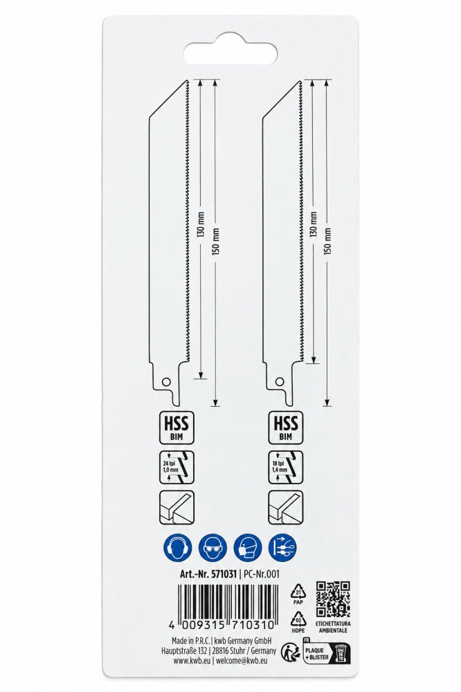 KWB Säbelsägeblätter (5 x 2 Stück) 'CLASSIC' HSS Bi-Metall für Metall (150 mm) 571031