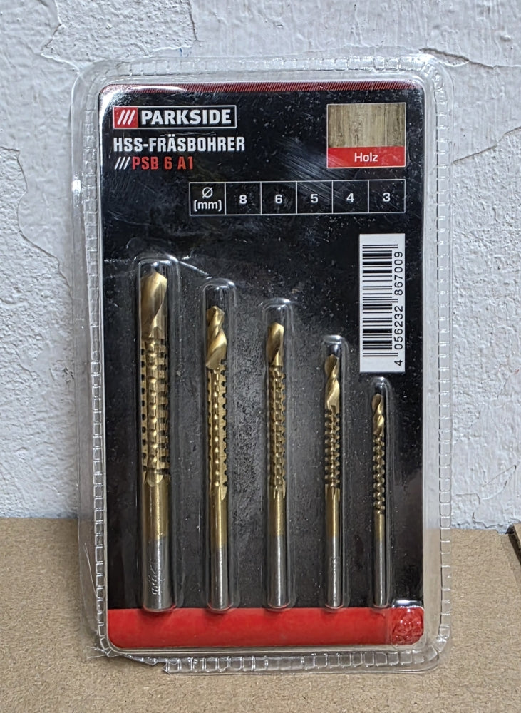PARKSIDE Fräsbohrer HSS-TIN (5-teilig, für Holz, 3-8 mm)