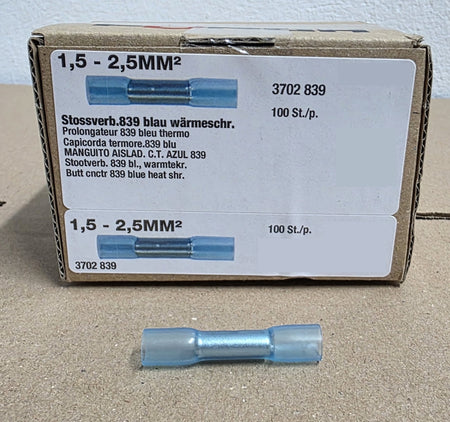 100x Wärmeschrumpfender Stoßverbinder (Blau, 1,5-2,5mm²)