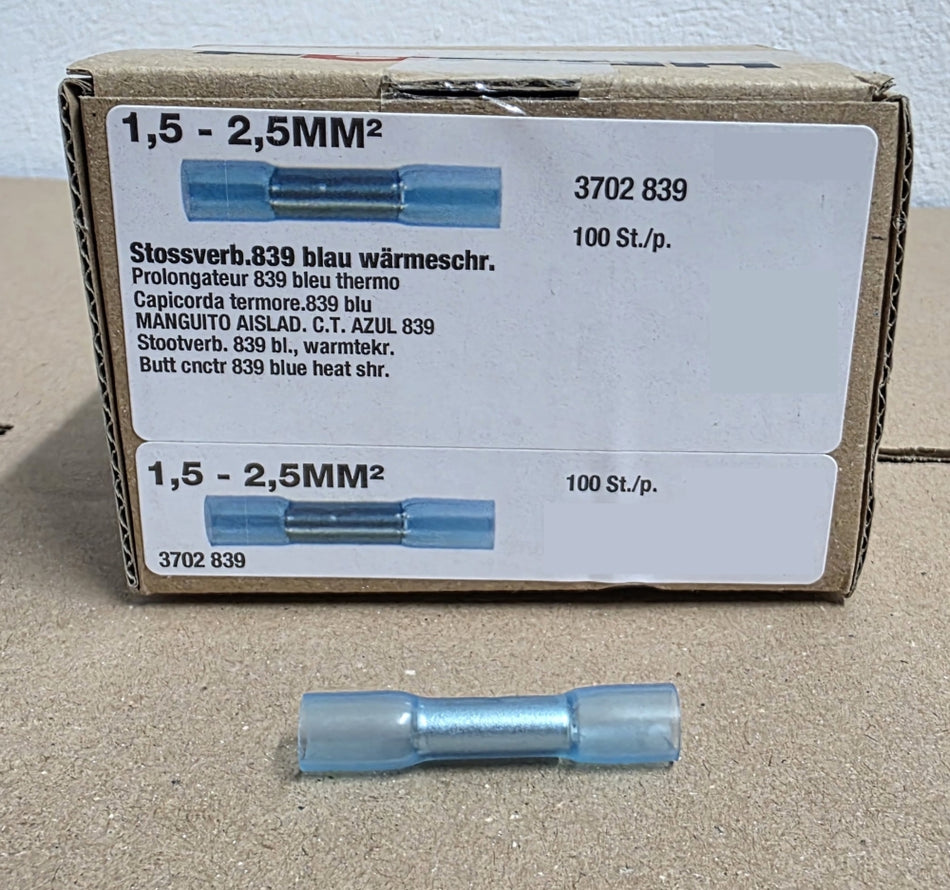 100x Wärmeschrumpfender Stoßverbinder (Blau, 1,5-2,5mm²)