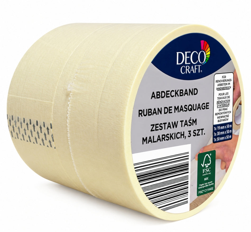 DECO CRAFT Abdeckband-Set für Renovierungsarbeiten (3-teilig, 19/38/50 mm x 50 m)