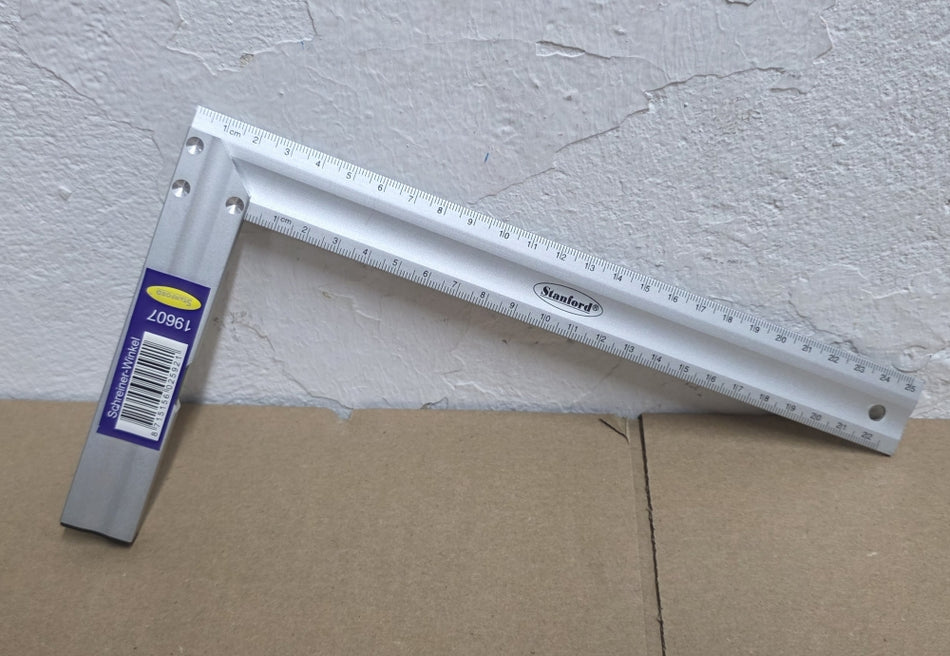 STAHLKAISER Aluminium Schreiner-Winkel (25cm, metrisch, mit Wasserwaage)