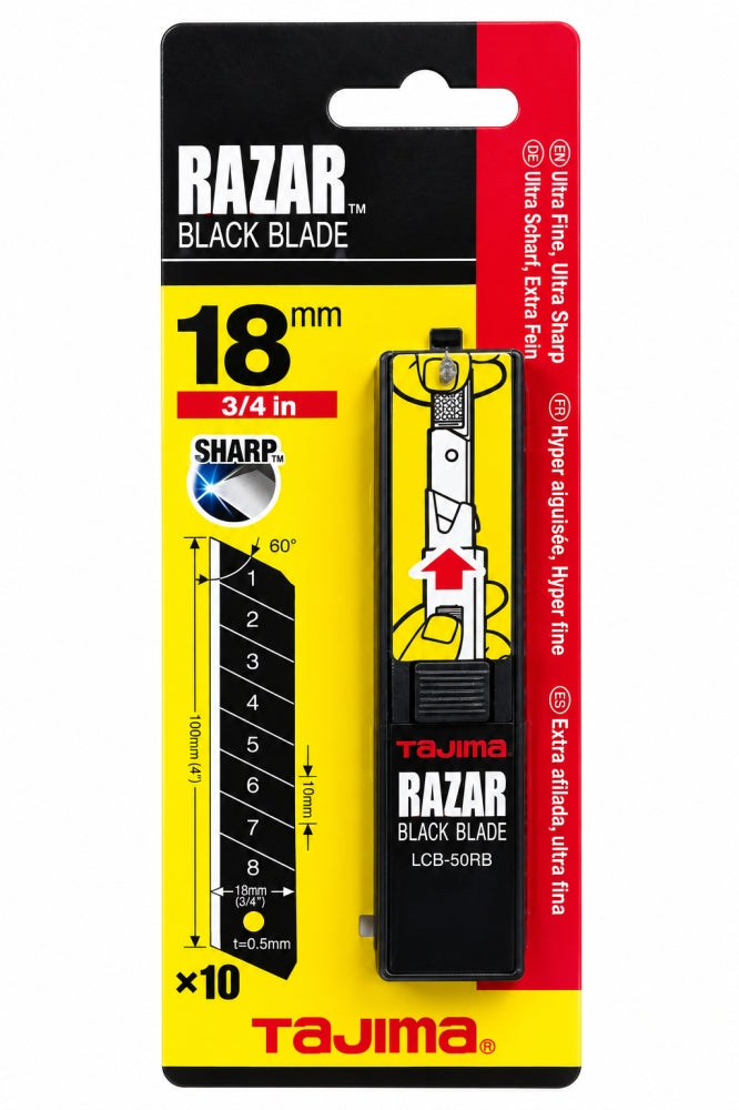 10x TAJIMA Cutterklingen 'RAZAR BLACK BLADE' 18 mm (Abbrechklingen) LCB50RBC